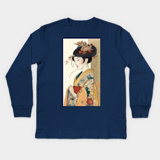 Japanese Lady in Kimono - No.3 Kids Long Sleeve T-Shirt